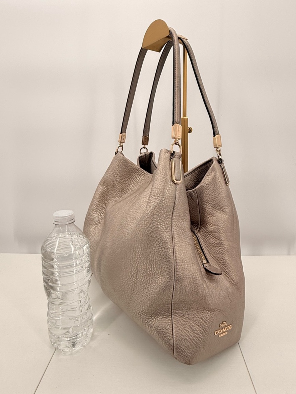 COACH Madison Phoebe Pebbled Leather Hobo Metallic Gray Shoulder Bag Large - Picture 4 of 12